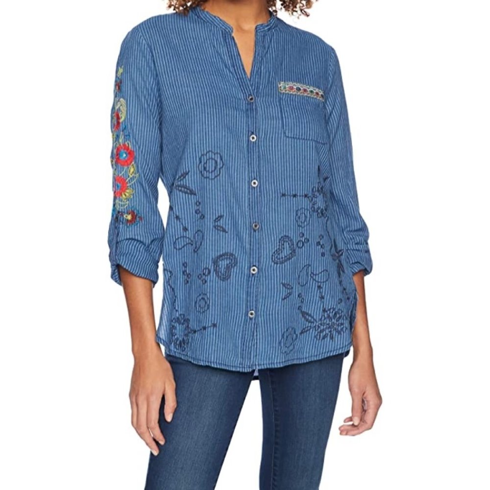 Tru Luxe Jeans Women's Embroidered Sleeve Shirt